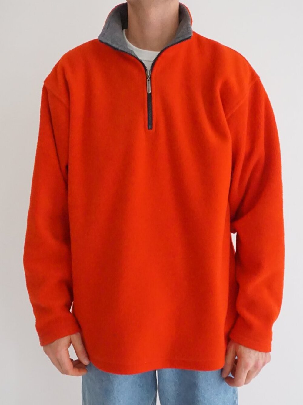 VTG Foot Locker Red Contrast Mock Neck Athletic Hiking Performance Sweater XL